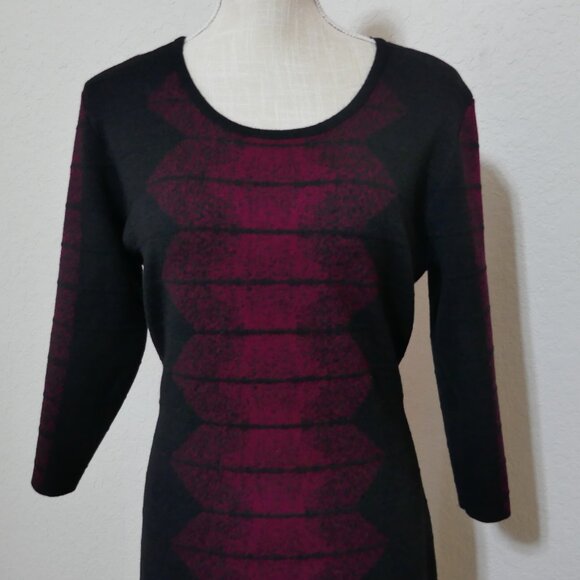 Gabby Skye Two Tone 3/4 Sleeve Knit Sweater Dress Geometric Pattern L - Picture 1 of 10